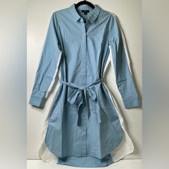 Alfani Womens 10 Blue White Rain Shower Colorblock  Sleeve Mid Dress New - Picture 1 of 8